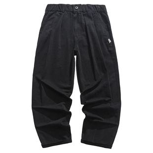 马切达秋季男裤日系直筒休闲裤男士街头潮牌长裤纯色工装宽松裤l