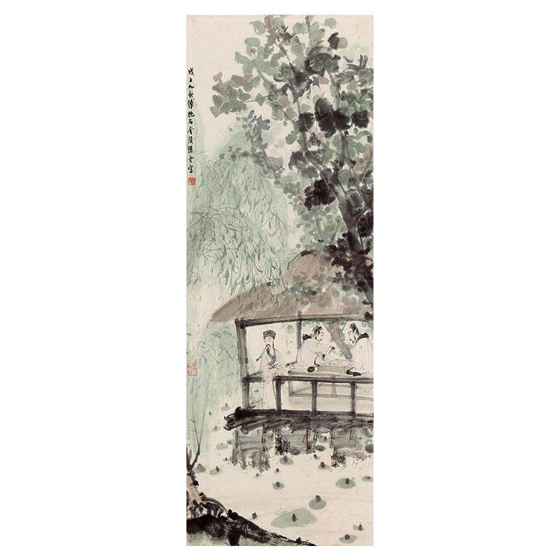傅抱石水阁写意风艺术微喷国画