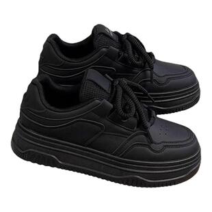 黑色厚底小黑鞋女2025新款爆款夏季百搭小众原创运动初中生板鞋子