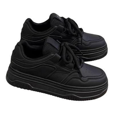 黑色厚底小黑鞋女2025新款爆款夏季百搭小众原创运动初中生板鞋子