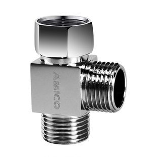 埃美柯amico全铜三通侧边转接直角分水器水龙头活接头4分一进二出