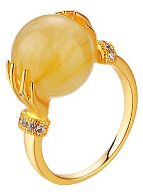 粉色天然石红胶花玉石戒指女