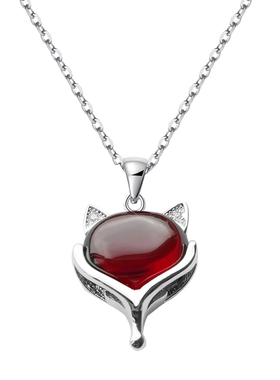 小狐狸纯银红色石榴石招桃花项链
