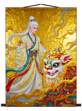 金阙仙翁鎏金丝绸卷轴挂画
