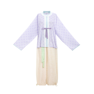 花朝记｜朗月｜明制汉服圆领对襟衫弓袋袖绿色紫色天丝日常风春夏