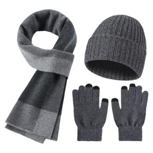 中老年男士帽子爸爸手套男冬季羊毛加厚中年老年人围巾老人三件套