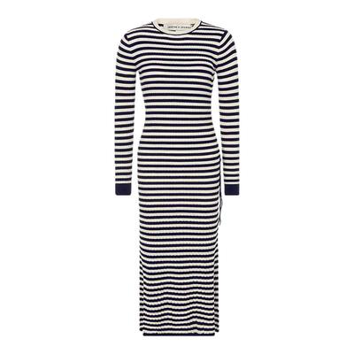 条纹抽绳显瘦针织长款连衣裙