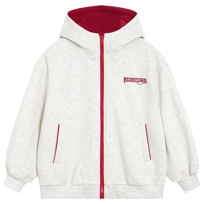 撞色运动加绒连帽开衫卫衣外套潮