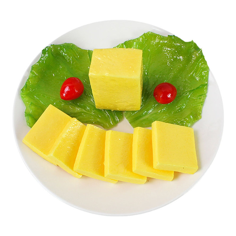 仿真黄金千叶豆腐块炒菜食品模型