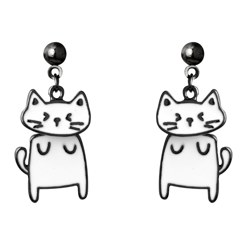 橘子猫原创可爱猫咪耳环女卡通白色吊坠耳饰萌系动物耳钉无洞耳夹