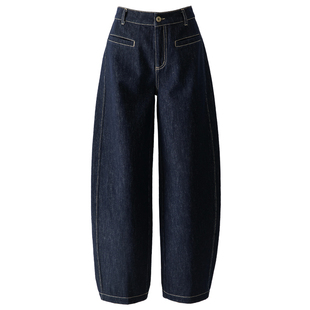 丹宁蓝加绒阔腿牛仔裤女2025新款冬季裤子加厚女裤高腰休闲弯刀裤