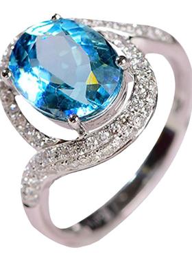 海蓝宝戒指女18k金送运费险