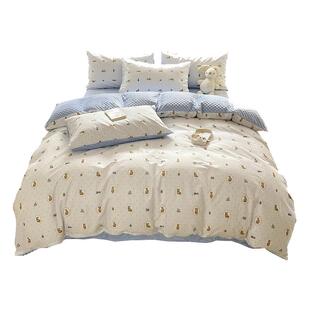 a纯棉b豆豆绒牛奶绒四件套儿童全棉单面加绒珊瑚绒被套床单三件套