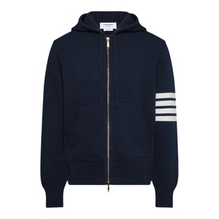 [新年系列]THOM BROWNE冬季新品 羊毛嵌花四条纹拉链连帽衫