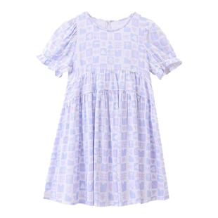 丽婴房法式碎花女童连衣裙新品夏款圆领休闲公主裙夏季薄款