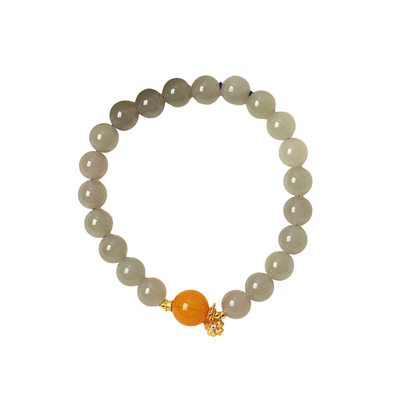 天然和田玉冰料烟灰圆珠原创搭配款手链 女款玉石手串饰品礼物