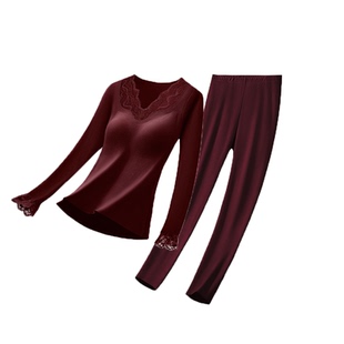 古今红色保暖内衣女本命年打底衫新款秋衣秋裤套装带胸垫修身上衣