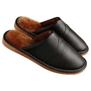 牛皮真皮居家拖鞋冬季家用室内加绒加厚保暖防滑牛筋底包头棉拖鞋
