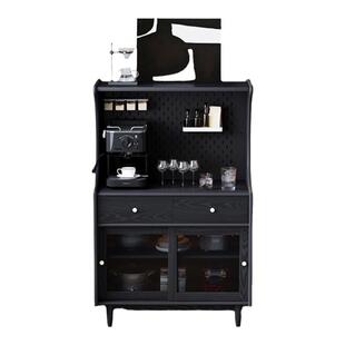 客厅实木餐边柜靠墙一体储物柜家用小户型茶水柜置物收纳柜子黑色