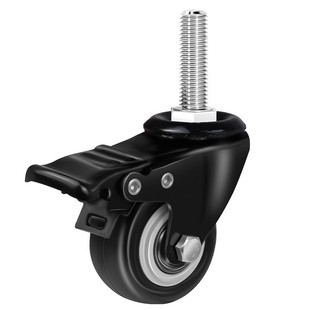 脚轮1.5寸2寸M8M10黑色M12螺60加长35丝杆45刹车聚氨酯双轴承万向