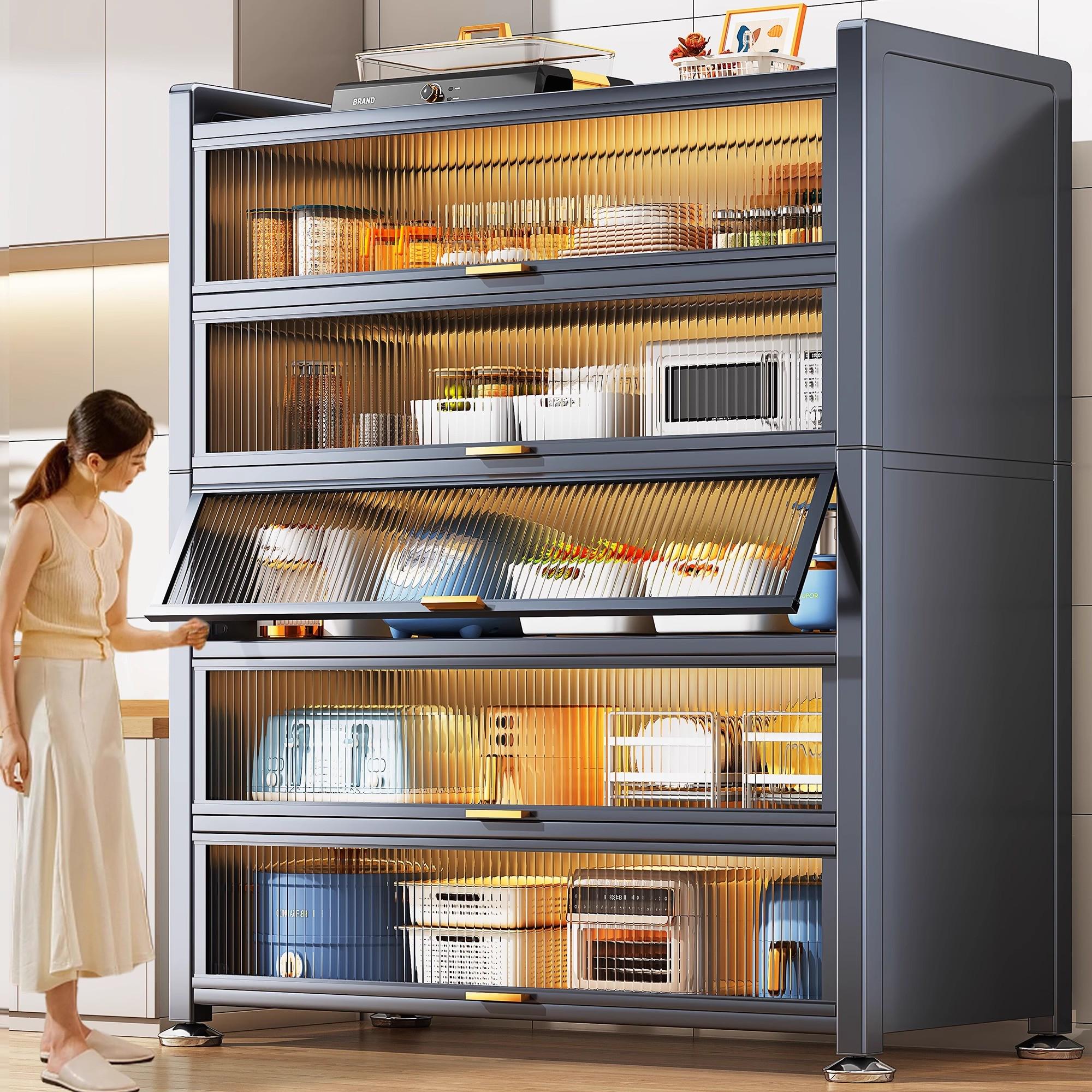 厨房置物架落地多层家用收纳柜子多功能碗碟架餐边柜橱柜储物柜