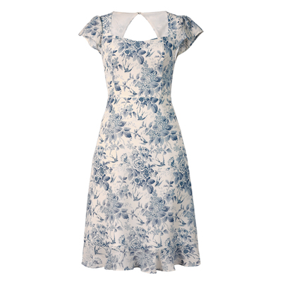 reformation收腰印花露背连衣裙