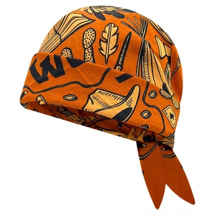 复古橙色印花头巾女2026新款夏季嘻哈辣妹薄款包头小方巾y2K头饰