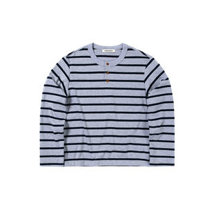 CountryMoment【男女同款】亨利领美式复古条纹长袖T恤宽松上衣秋