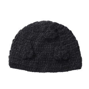 芝士商店~显脸小黑色花朵毛线帽女2026新款秋冬钩花针织包头帽子