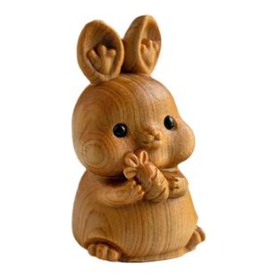 崖柏木雕十二生肖车载香薰牛兔子蛇年马羊小兔木质手办桌面车摆件