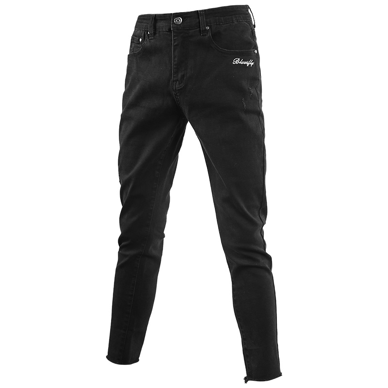 BLUESFLY健身牛仔裤男士潮牌高弹力百搭修身小脚深蹲肌肉男运动裤