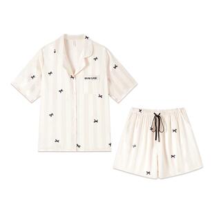 BE冰丝睡衣女款夏季短袖短裤带胸垫家居服秋春2026新款夏天丝绸夏