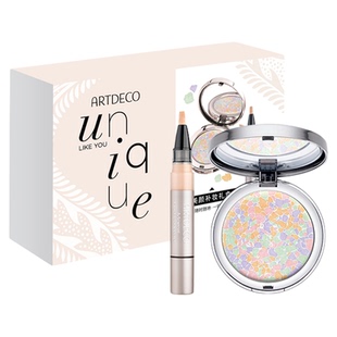 【美颜补妆礼盒】妍丽/ARTDECO雅蔻花漾幻彩蜜粉饼持久定妆遮瑕笔