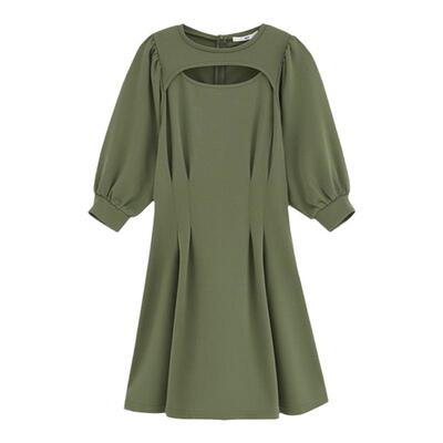 sly甜美灯笼袖收腰短袖连衣裙