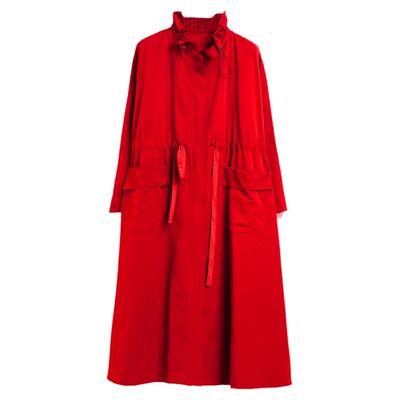 春秋季女装2024年新款大码宽松休闲中长款风衣荷叶领拉链气质外套