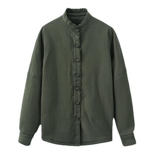 春季棉麻女装苎麻棉砂洗做旧禅系夹棉加厚新中式上衣盘扣棉服女