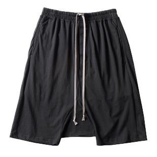 RO风格百搭薄款基础五分哈伦吊档纯棉六分中裤短垮裤子男多色可选