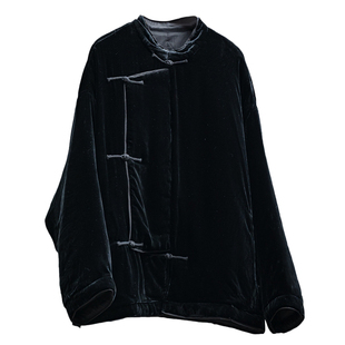 知笔墨黑色真丝绒新中式国风立领棉服 2025新品加厚老钱风短外套