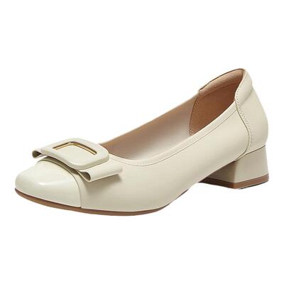 百思图春商场新款舒适羊皮通勤粗跟浅口一脚蹬女单鞋BR996AQ5