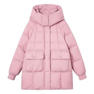 粉色鹅绒服女羽绒服2026新款今年流行爆款中长款高充绒量时尚洋气