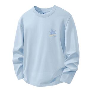 回力天蓝色长袖t恤男士纯棉2026新款秋装宽松薄款内搭打底衫男款D