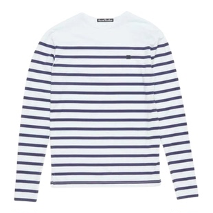 Acne Studios Face表情 条纹圆领套头长袖T恤 男女同款 淡蓝色