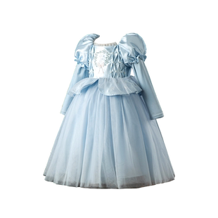 sesameclub女童灰姑娘公主裙春季冰雪奇缘cos服生日礼服艾莎裙子