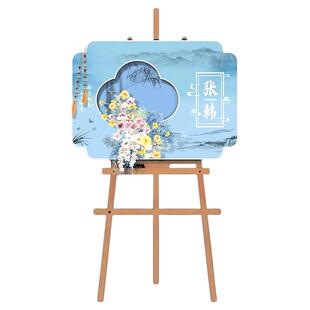 蓝色立体花艺迎宾牌生日婚礼节日宴会派对黑白指引牌布置kt板定制