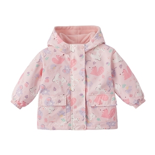 [软壳衣]儿童冲锋衣秋冬新款女童加绒防风连帽外套男宝宝冬装上衣