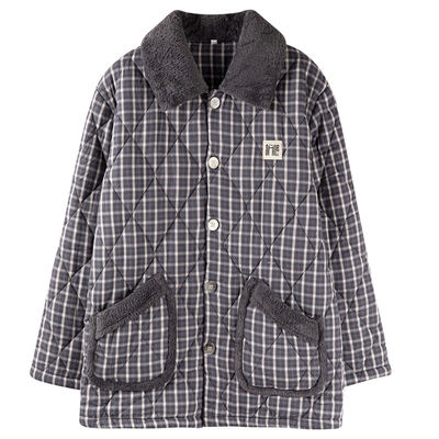 单件上衣男睡衣冬季三层纯棉加厚