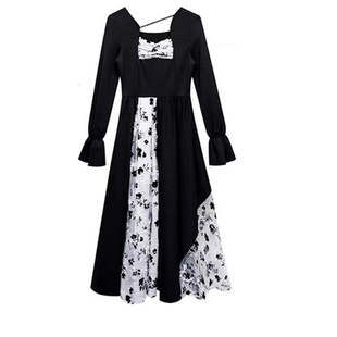 桔梗法式连衣裙女装2025春秋新款盐系穿搭假两件高腰赫本风长裙