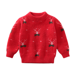 宝宝毛衣秋冬款水貂绒打底上衣加厚女童线衣加绒套头圆领儿童秋装