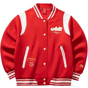 安踏好事发生丨棒球服外套女士冬学院风红色夹克新年马年本命年