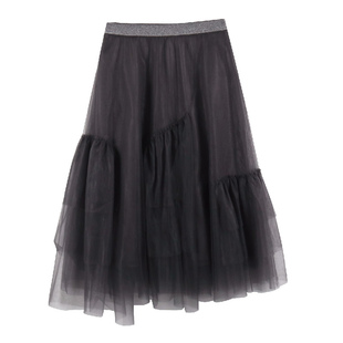 Jane express/简表达网纱拼接半身裙A字纯色休闲通勤下装CBQ62001